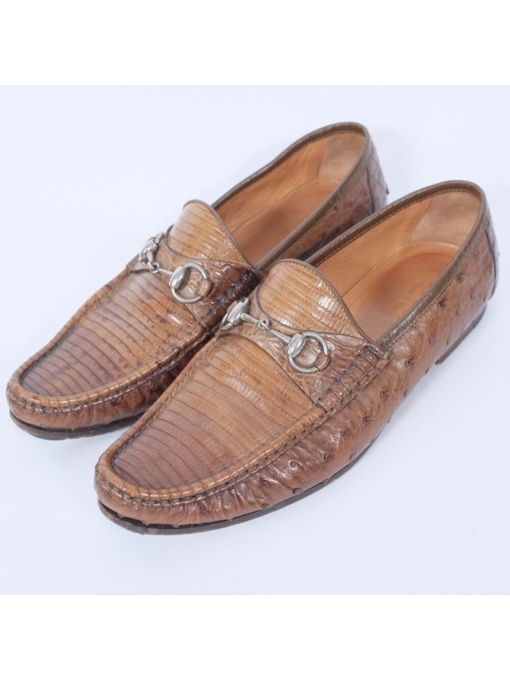 GUCCI loafers 8.5 US 9 shoes loafers ostrich lizard alligator horsebit silver